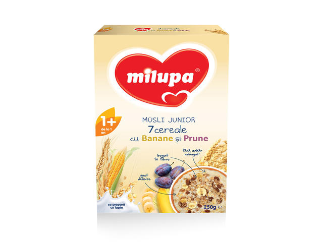 Cereale cu banane si prune Milupa Musli Junior, 250g