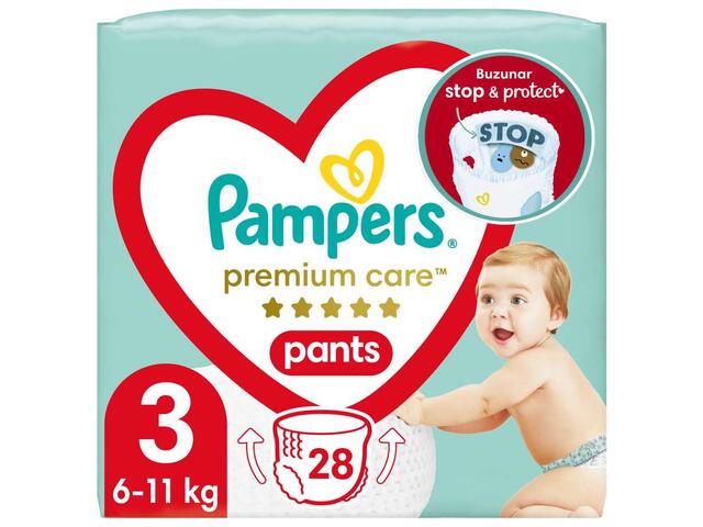 Scutece chilotel Pampers Premium Care Pants Marimea 3, 6-11 kg, 28 buc