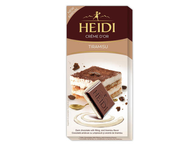 Ciocolata amaruie cu umplutura si aroma de tiramisu Heidi D'or, 90 g