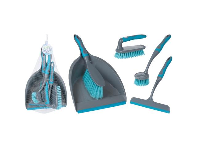 Set 5 ustensile pentru curatenie, plastic, gri/albastru, 36 x 24 cm