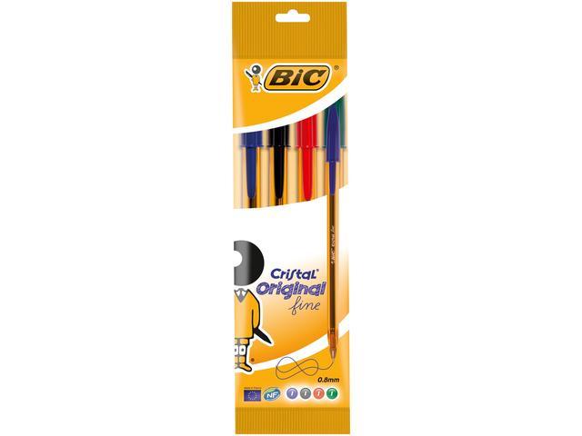 Set 4 pixuri BIC Cristal Original Fine, 0.8 mm, Multicolor