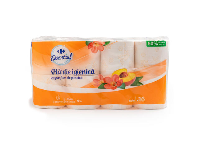 Hartie igienica cu parfum de piersica 16 role 3 straturi Carrefour