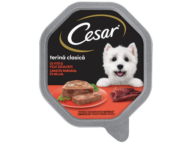 Cesar hrana umeda pentru caini adulti, pate, cu vita si ficat 150 g