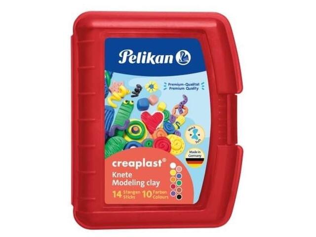 Plastilina Pelikan Creaplast, set 10 culori, 240 g, cutie rosie