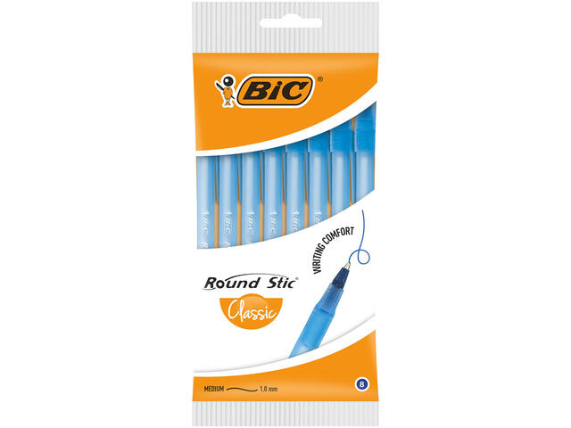 Pachet pixuri Bic Round Stic albastre punga cu 8 bucati