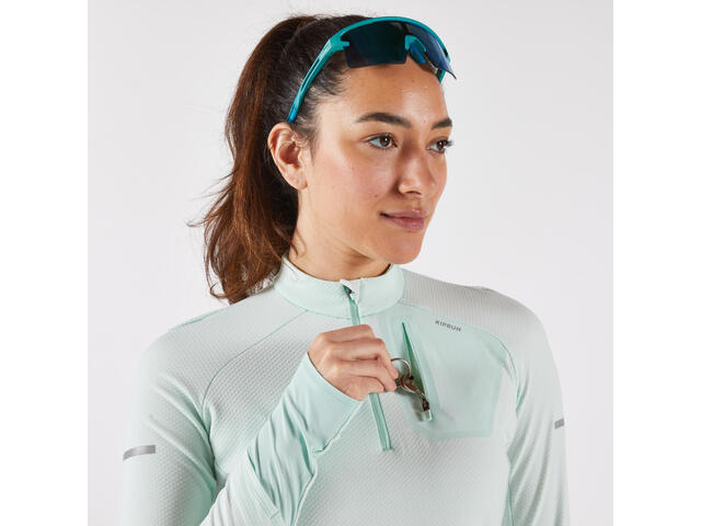 Bluză cu fermoar scurt cu mâneci lungi- KIPRUN Run 500 Warm Verde Damă
