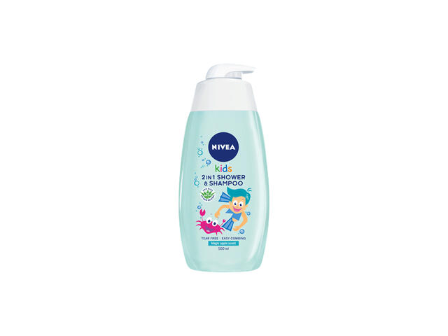 Sampon si Gel de dus 2in1 Nivea cu mar pentru copii, cu pompita, 500 ML