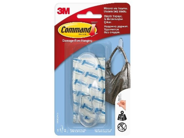 Set carlig mare si 2 benzi dublu adezive Command, greutate maxima sustinuta 1.8 kg, Transparent