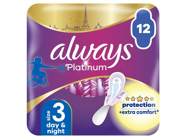 Absorbante Always Platinum Day & Night , marime 3, 12 bucati