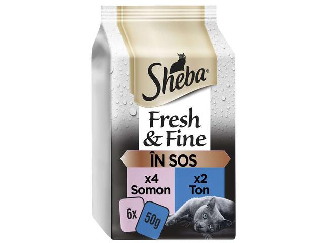 Sheba Fresh and Fine hrana umeda completa pentru pisici adulte cu somon si ton 6x50 g