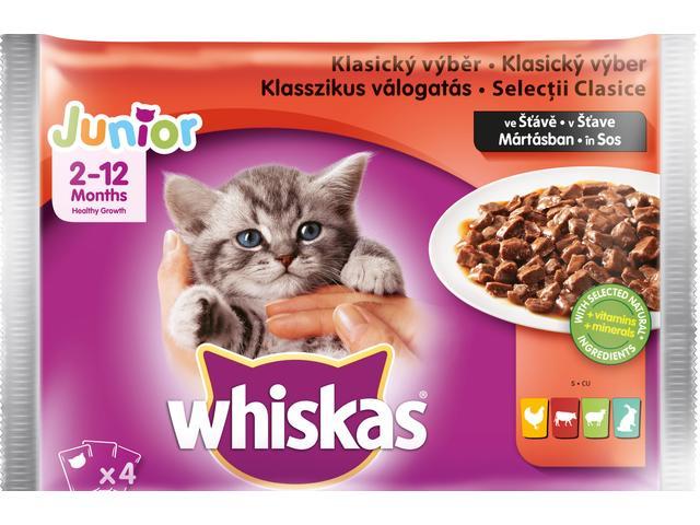 Whiskas hrana umeda pentru pisici junioare, selectii clasice in sos de carne 4 x 100g