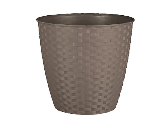 Ghiveci ratan Stefanplast, plastic, gri, 11 L, diametru 28.6 cm, 26 cm