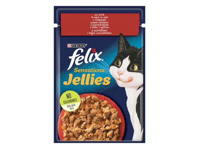 Felix Sensations, cu Vita cu Rosii in Aspic, hrana umeda pentru pisici, 85g