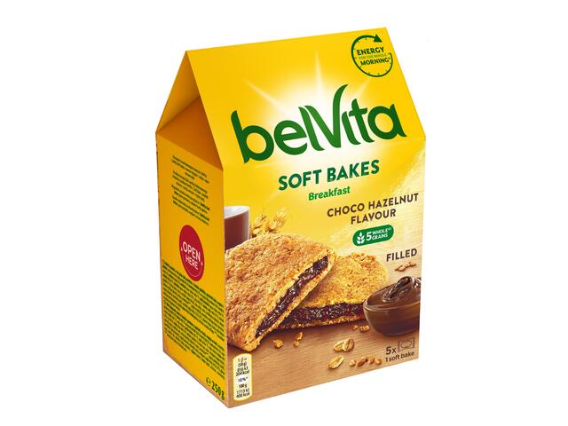 BelVita Biscuiti Soft Bakes cu cereale integrale, cu crema cu arome de alune si ciocolata 250g