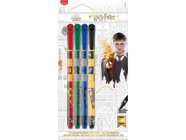 Set 4 finelinere Maped Harry Potter cu varf mediu, 0.8 mm, Multicolor