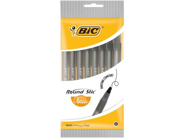 Set pixuri Round Stic, negru, 1.0 mm, 8 buc. Bic