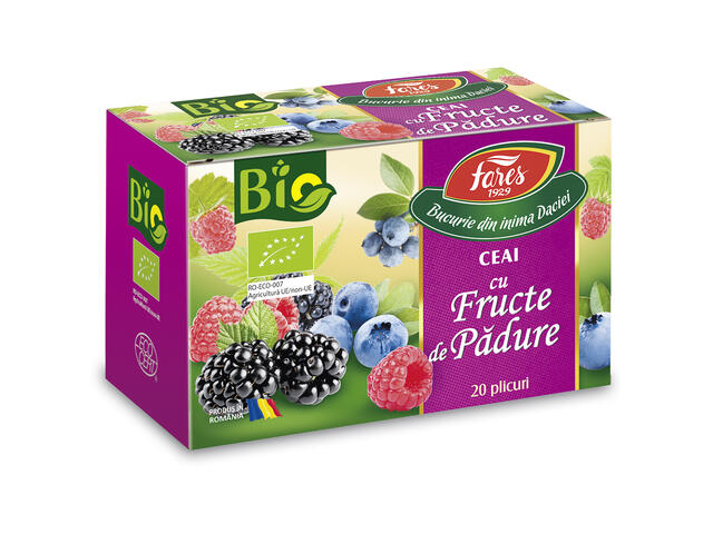 Ceai bio cu fructe de padure, ceai la plic, Fares, 20 pliculete, 40g