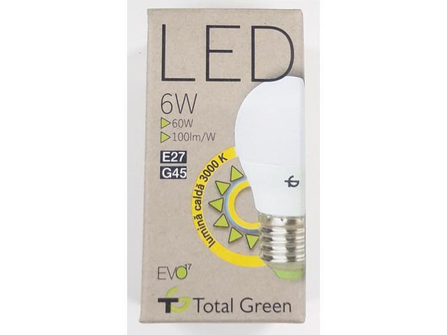 Bec LED EVO sferic G45 Total Green, 6W, soclu E27, 3000 K