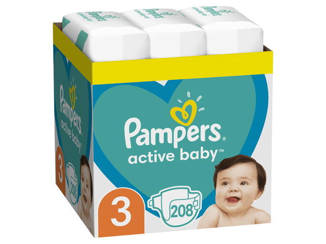 W Scutece Pampers Active Baby XXL Box, Marimea 3, 6 -10 kg, 208 buc