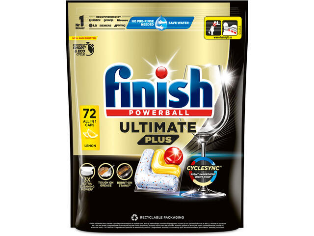 Detergent capsule pentru masina de spalat vase Finish Powerball Ultimate Plus All in One Lemon, 72 capsule