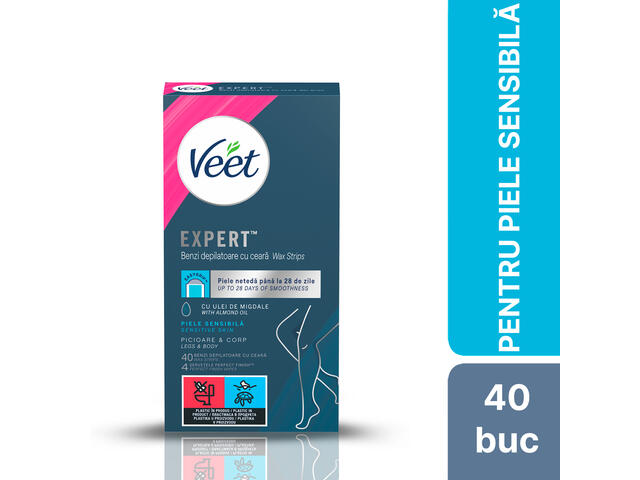 Benzi de ceara depilatoare Veet Expert pentru corp si picioare, 40 bucati