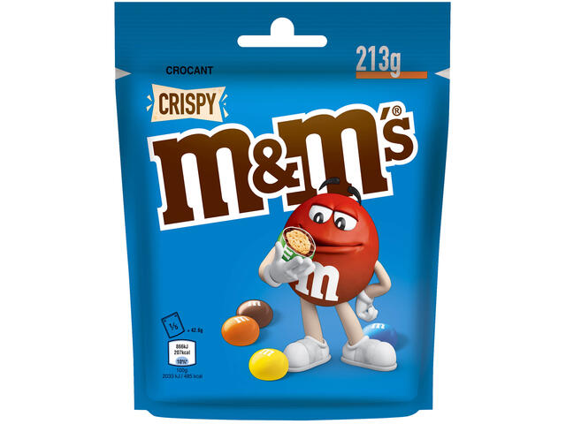 M&M's Crispy bombane cu miez din orez crocant in ciocolata cu lapte cu glazura colorata de zahar 213 g