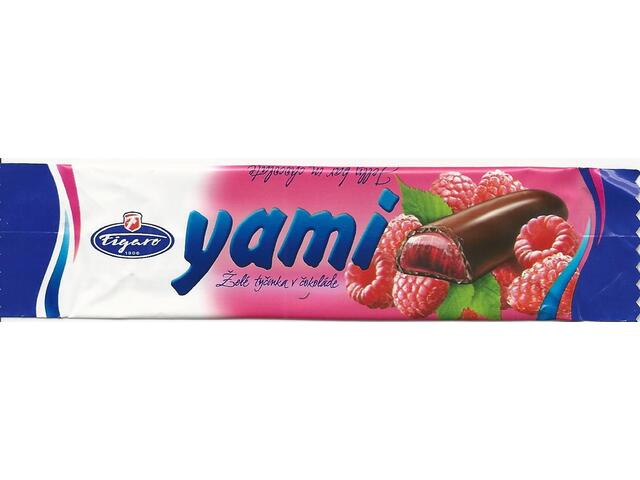 YAMI baton jeleu zmeura(82%) glazurat cu ciocolata neagra