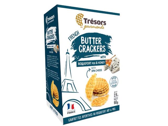 Tresors Gourmet -Crackers Cu Unt, Branza Roquefort & Miere - 60G