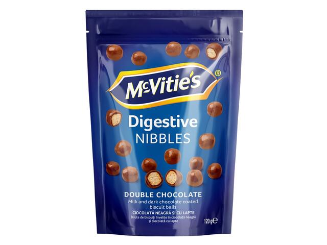 McVitie's perlute de biscuiti cu faina integrala, invelite intr-un strat dublu de ciocolata  cu lapte si ciocolata neagra 120g