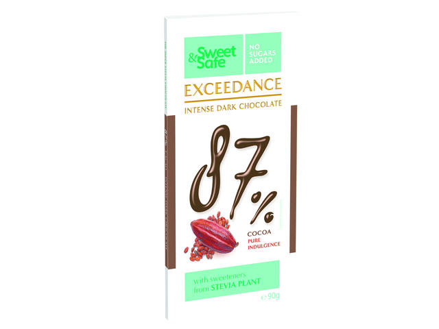 Sweet and Safe Ciocolata neaga 87% cu indulcitor din Stevia 90g