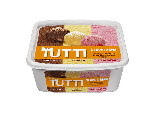 Inghetata cu aroma de vanilie, ciocolata si capsuni Corso, 2 l
