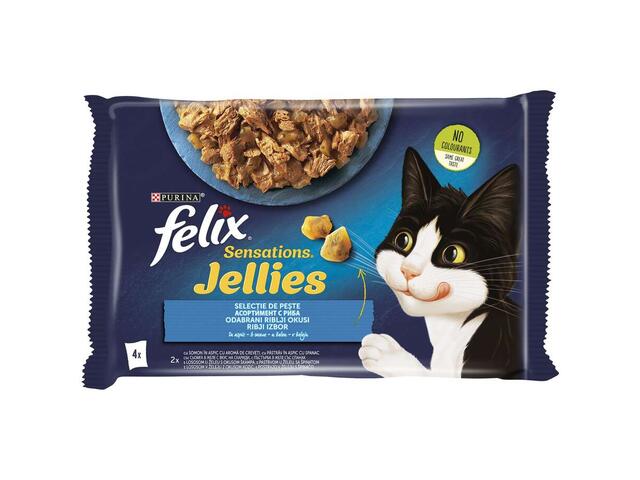 Felix Sensations Hrana umeda pentru pisici cu somon cu creveti, pastrav cu spanac in aspic 4x85g