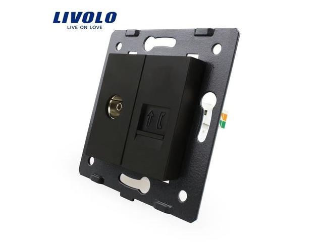 Priza dubla TV + telefon Livolo (Negru)