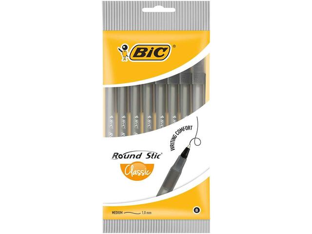 Pix Bic Round Stic 1 mm, negru, 8 bucati