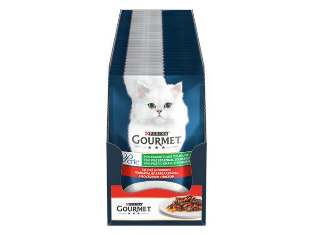 Gourmet  Perle, cu Vita, Morcovi si Legume in sos, hrana umeda pentru pisici, 85 g