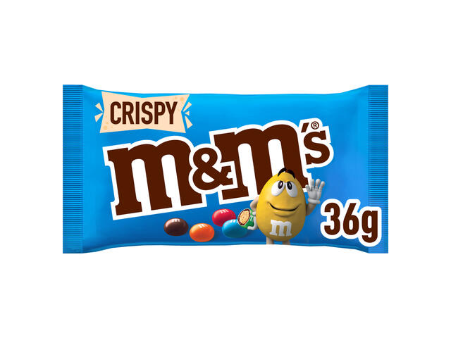 M&M's Crispy Miez din orez crocant in ciocolata cu lapte cu glazura colorata de zahar 36 g