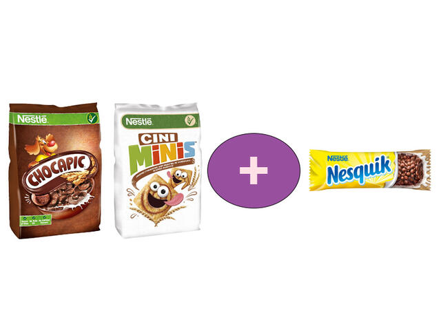 CHOCAPIC Cereale 250g + CINI MINIS Cereale 250g + baton Nesquik 25g