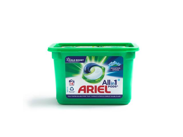 Detergent de rufe capsule All in One Pods Mountain Spring 14 spalari Ariel