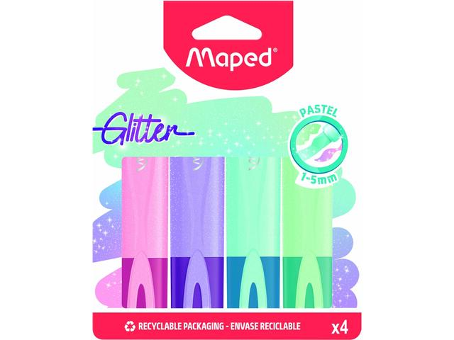 # Set 4 Markere Evidentiatoare Cu Sclipici Fluo'Peps Classic Pastel Maped, Multicolor