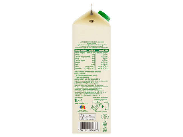 Lapte de consum integral Napolact, 3.5% grasime, 1 l