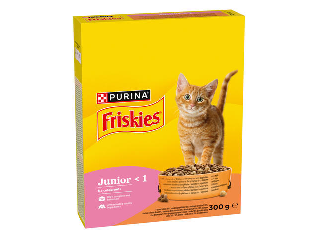 Friskies Junior, cu Pui, Lapte si Legume, hrana uscata pentru pisici, 300 g