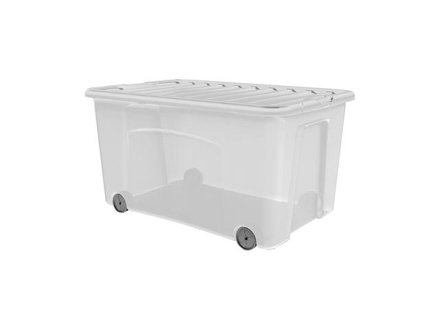 Cutie depozitare cu roti si capac, 50 L, Transparent