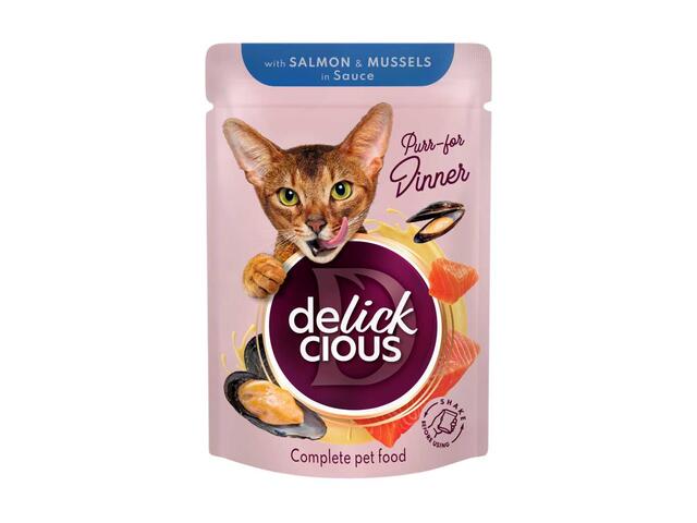 Bucati De Somon Si Midii In Sos, Pentru Pisici, 85G