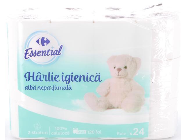 Hartie Igienica Alba, Neparfumata, Carrefour Essential, 24 Role, 2 Straturi