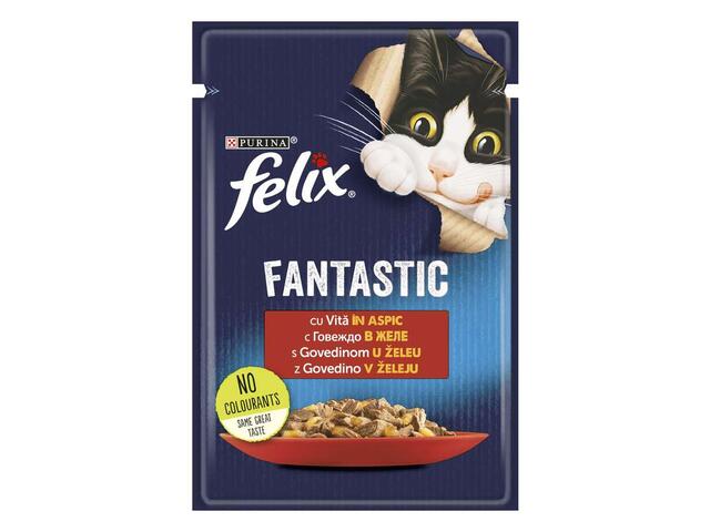 Felix Fantastic Hrana umeda pentru pisici cu vita in aspic 85 g