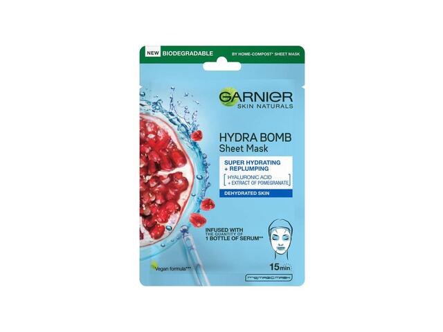 Garnier Masca Servetel Hydra Bomb cu rodie pentru hidratare intensa, 28 g