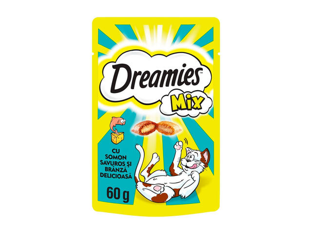 Recompense pentru pisici Dreamies, mix cu somon si branza, 60 g