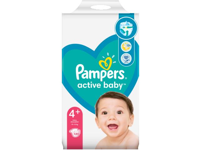 Scutece Pampers Active Baby Mega Box, Marimea 4+, 10-15 Kg, 120 Buc