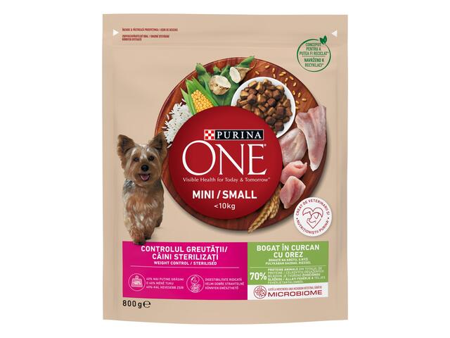 Purina One Mini controlul greutatii cu curcan si orez, hrana uscata pentru caini, 800g