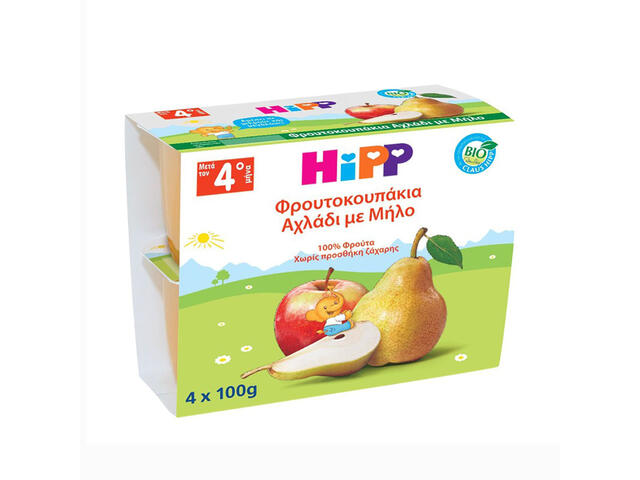 Gustare cu fructe Hipp, pere si mere, de la 4 luni, 4x100g